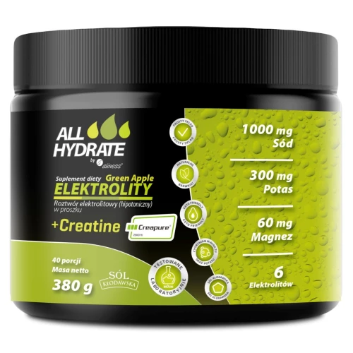 ALLHydrate – Elektrolity + Creatine (Creapure®) Green Apple - 380 g ALLHydrate – Elektrolity + Creatine (Creapure®) Green Apple - 380 g